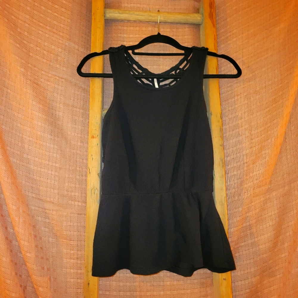Free People Flared Braided Open Back Black Top